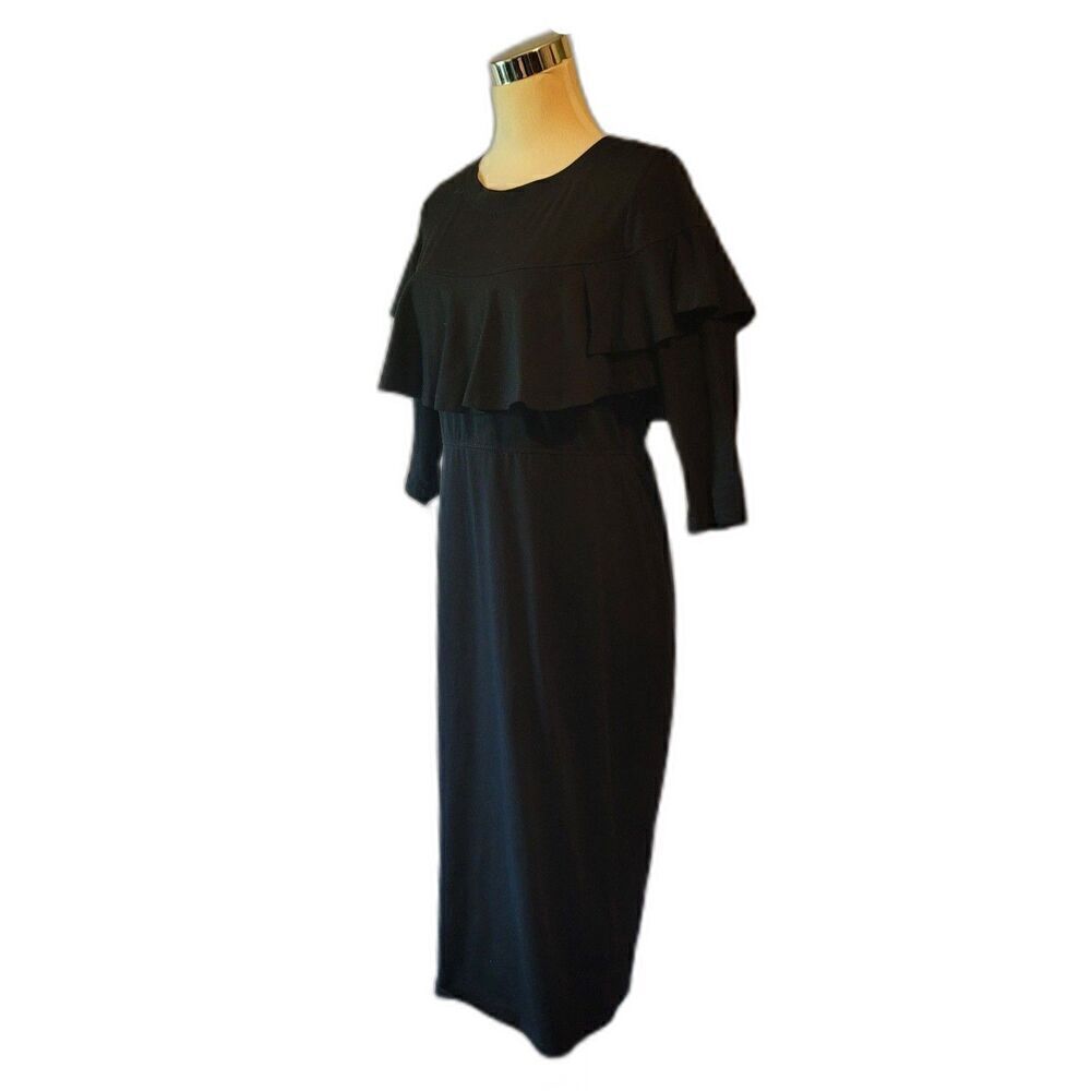 eShakti Ruffle Front Black Dress | Size M-10